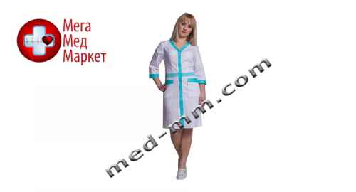 Купить Медицинский халат женский Палермо белый/мятный №77 цена, характеристики, отзывы